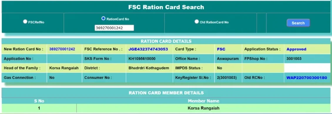 fsc search by aadhaar number telangana